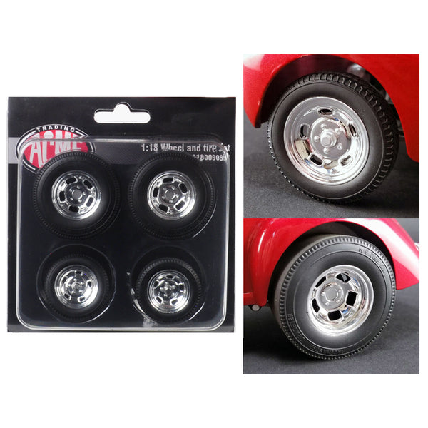 Polished Drag Wheels and Tires 4 pcs Set from 1941 Gasser 1/18 by Acme