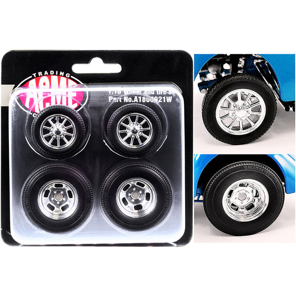 Show Chrome Gasser Wheels and Tires Set of 4 pieces from "1940 Gasser" for 1/18 Scale Models by ACME