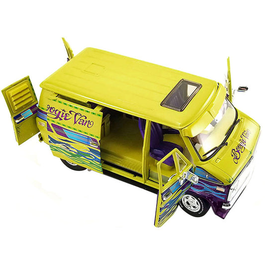 1976 Chevrolet G-Series Van Yellow with Flames and Graphics "Boogie Van" Limited Edition to 696 pieces Worldwide 1/18 Diecast Model Car by ACME