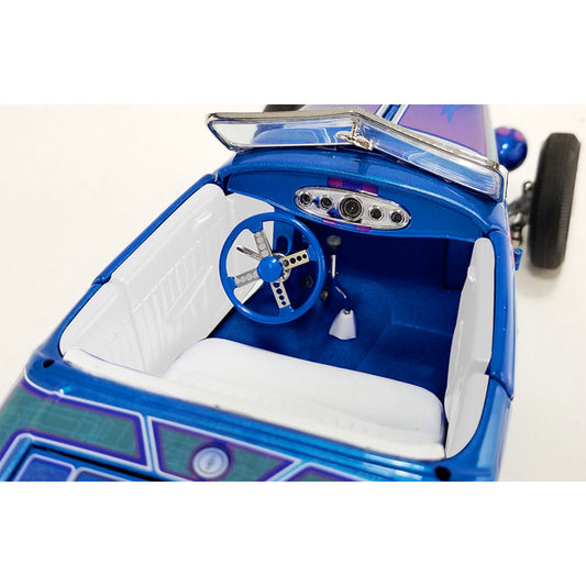 1932 Ford Roadster Hot Rod Blue Metallic with Flames and White Interior Limited Edition to 468 pieces Worldwide 1/18 Diecast Model Car by ACME