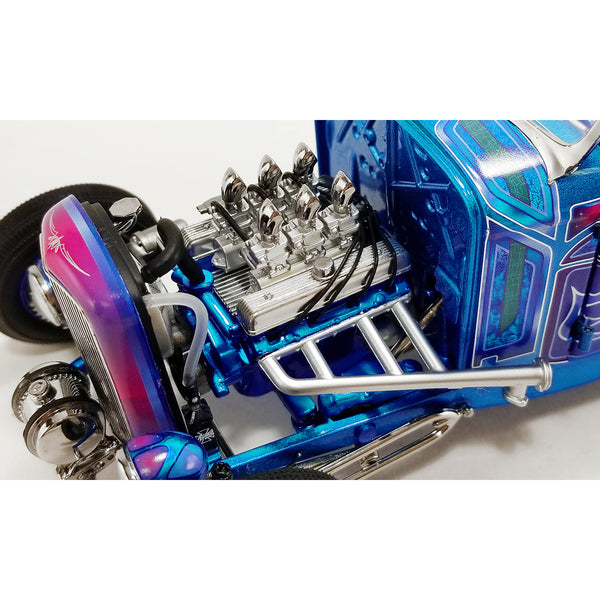 1932 Ford Roadster Hot Rod Blue Metallic with Flames and White Interior Limited Edition to 468 pieces Worldwide 1/18 Diecast Model Car by ACME