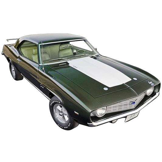 1969 Chevrolet Copo Camaro Dark Green Metallic with White Hood and Green Interior "Built by Dick Harrell" Limited Edition to 864 pieces Worldwide 1/18 Diecast Model Car by ACME