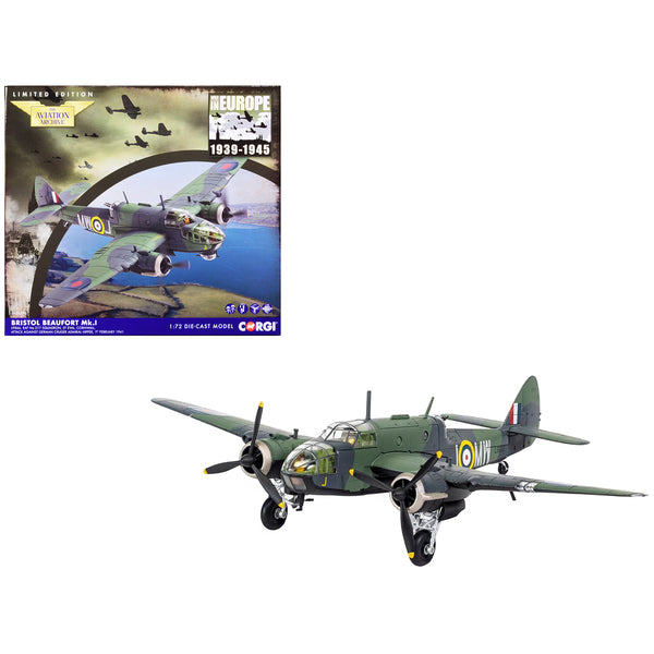 Bristol Beaufort Mk.1 Bomber Plane L9866 RAF 217 Squadron St. Eval Cornwall "Attack Against German Cruiser Admiral Hipper" (1st February 1941) "The Aviation Archive" Series 1/72 Diecast Model by Corgi