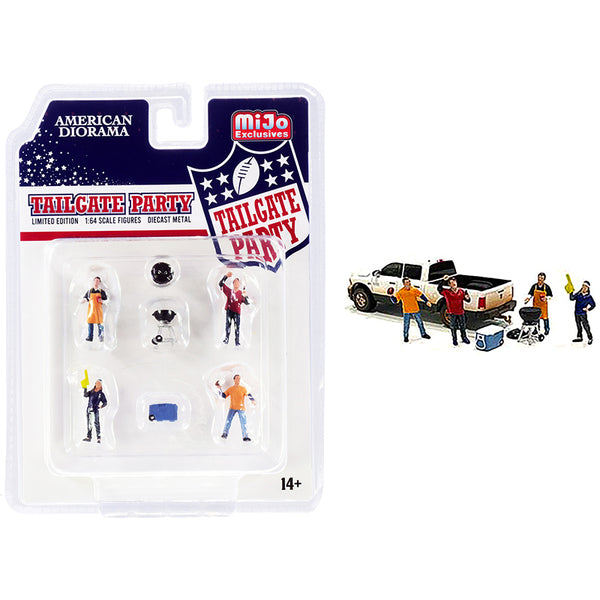 "Tailgate Party" Diecast Set of 6 pieces (4 Figurines and 2 Accessories) for 1/64 Scale Models by American Diorama