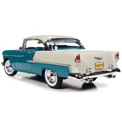 1955 Chevrolet Bel Air Skyline Blue and India Ivory White "Hemmings Classic Car Magazine Cover Car" "American Muscle" Series 1/18 Diecast Model Car by Auto World