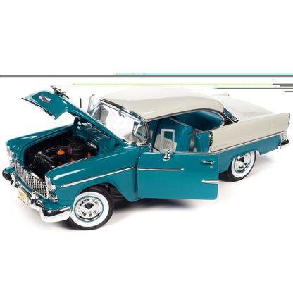 1955 Chevrolet Bel Air Skyline Blue and India Ivory White "Hemmings Classic Car Magazine Cover Car" "American Muscle" Series 1/18 Diecast Model Car by Auto World