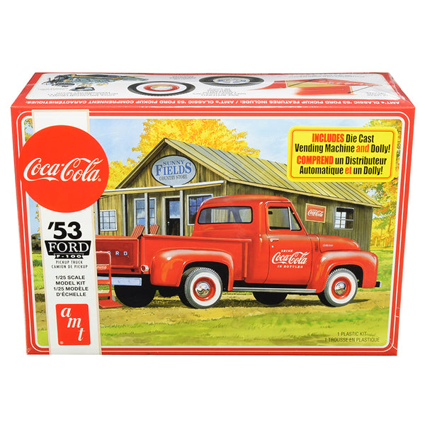 Skill 3 Model Kit 1953 Ford F-100 Pickup Truck "Coca-Cola" with Vending Machine and Dolly 1/25 Scale Model by AMT