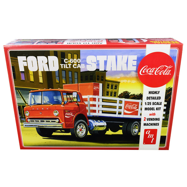 Skill 3 Model Kit Ford C600 Stake Bed Truck with Two "Coca-Cola" Vending Machines 1/25 Scale Model by AMT