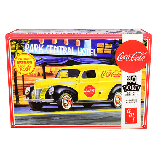 Skill 3 Model Kit 1940 Ford Sedan Delivery Van "Coca-Cola" with Display Base 1/25 Scale Model by AMT