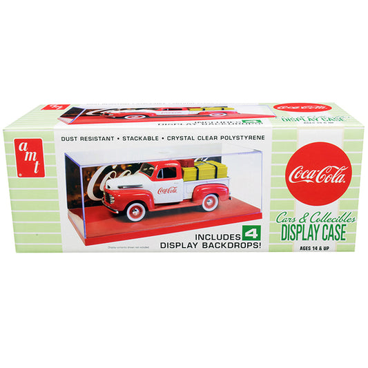 Collectible Display Show Case with Red Display Base and 4 "Coca-Cola" Display Backdrops for 1/24-1/25 Scale Model Cars and Model Kits by AMT