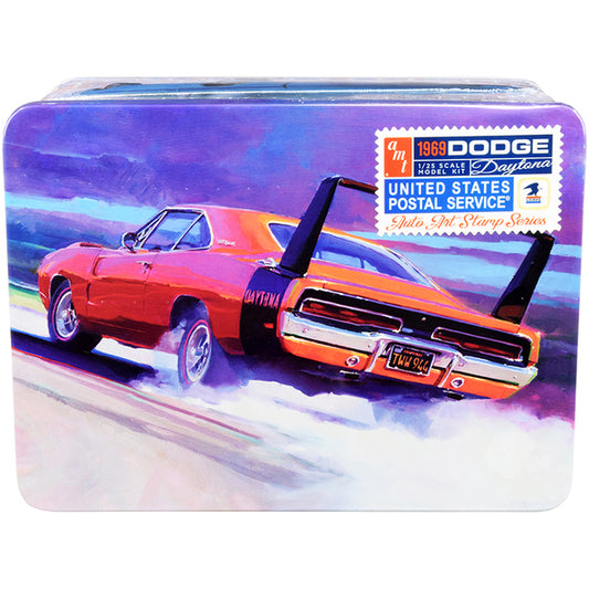 Skill 2 Model Kit 1969 Dodge Charger Daytona "USPS" (United States Postal Service) Themed Collectible Tin 1/25 Scale Model by AMT