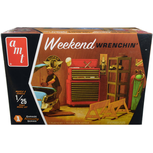 Skill 2 Model Kit Garage Accessory Set #1 with Figurine "Weekend Wrenchin'" 1/25 Scale Model by AMT