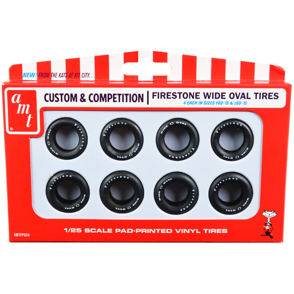 Skill 2 Model Kit Firestone Wide Oval Tires Set of 8 Pieces for 1/25 Scale Models by AMT