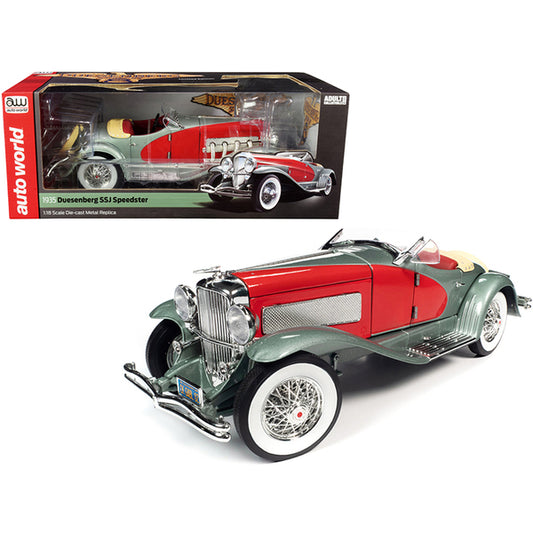 1935 Duesenberg SSJ Speedster Green Metallic with Enamel Red Coves 1/18 Diecast Model Car by Auto World