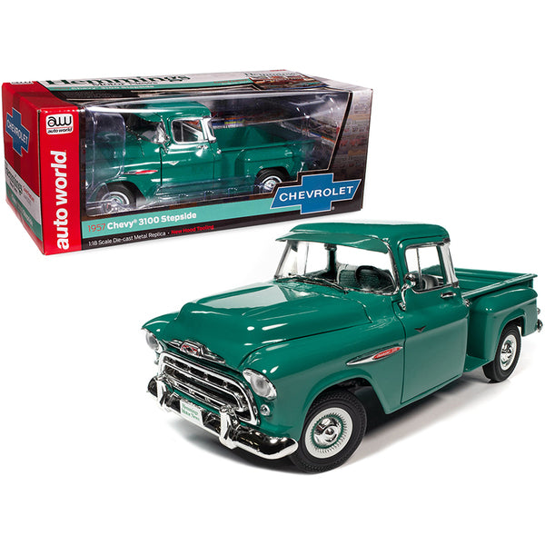 1957 Chevrolet 3100 Stepside Pickup Truck Ocean Green "Hemmings Motor News" Magazine Cover Car (August 2016) 1/18 Diecast Model Car by Auto World