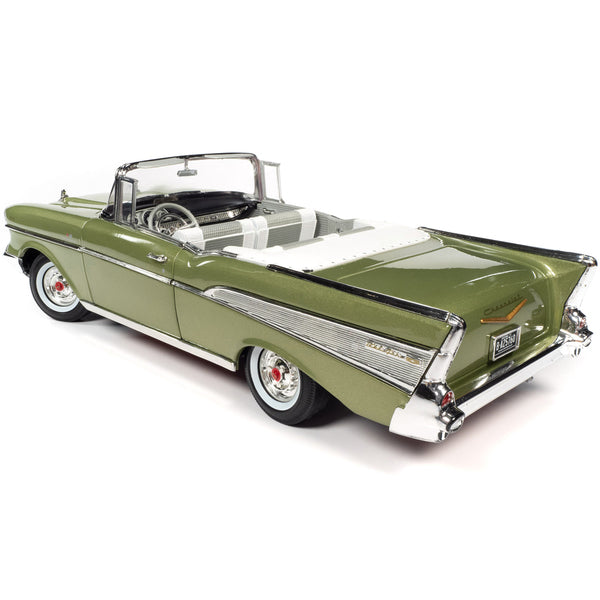 1957 Chevrolet Bel Air Convertible Laurel Green Metallic with White Interior 1/18 Diecast Model Car by Auto World