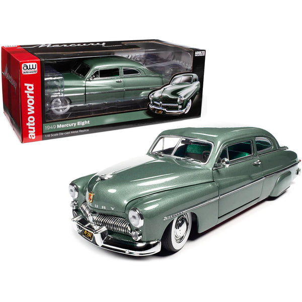 1949 Mercury Eight Coupe Berwick Green Metallic with Green and Gray Interior 1/18 Diecast Model Car by Auto World