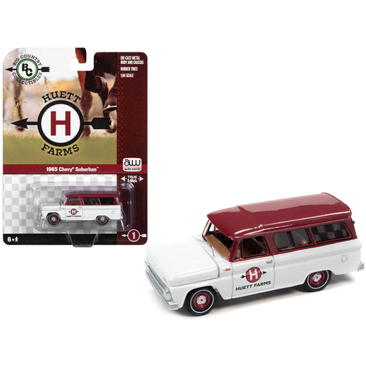 1965 Chevrolet Suburban White with Red Top "Huett Farms" "Big Country Collectibles" 2023 Release 1 1/64 Diecast Model Car by Auto World