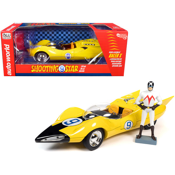 Shooting Star #9 Yellow and Racer X Figurine "Speed Racer" Anime Series 1/18 Diecast Model Car by Auto World