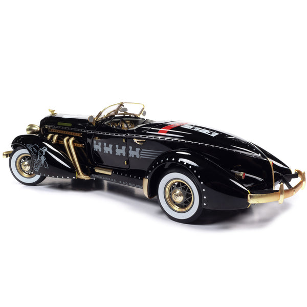 1935 Auburn 851 Speedster Black with "Monopoly" Graphics and Mr. Monopoly Resin Figure 1/18 Diecast Model Car by Auto World