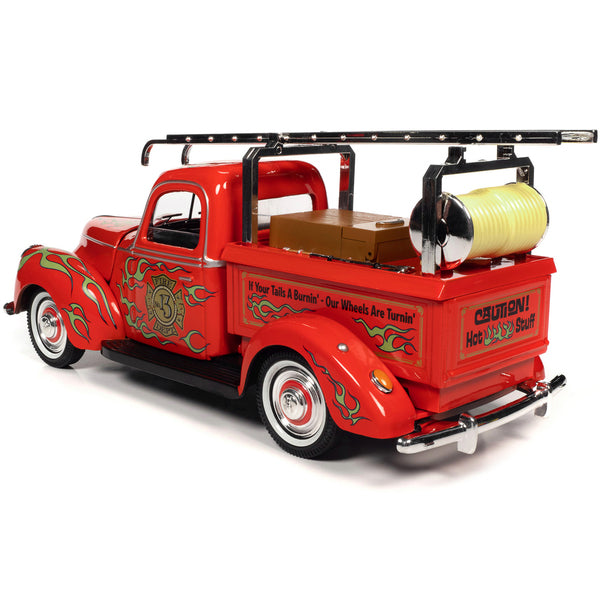 "Rat Fink" Fire Engine Truck Red with Graphics and Rat Fink Firefighter Resin Figure 1/18 Diecast Model Car by Auto World