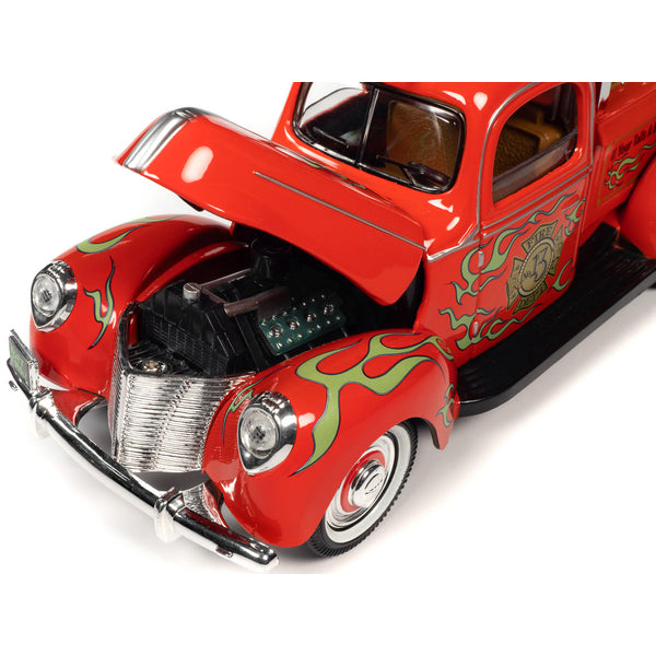 "Rat Fink" Fire Engine Truck Red with Graphics and Rat Fink Firefighter Resin Figure 1/18 Diecast Model Car by Auto World