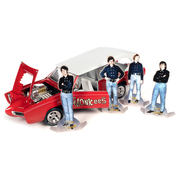 Monkeemobile Red with White Top and Interior "The Monkees" with Four Monkees Figure Cutouts "Silver Screen Machines" Series 1/18 Diecast Model Car by Auto World