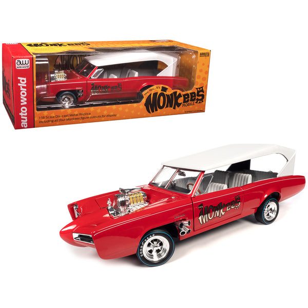 Monkeemobile Red with White Top and Interior "The Monkees" with Four Monkees Figure Cutouts "Silver Screen Machines" Series 1/18 Diecast Model Car by Auto World