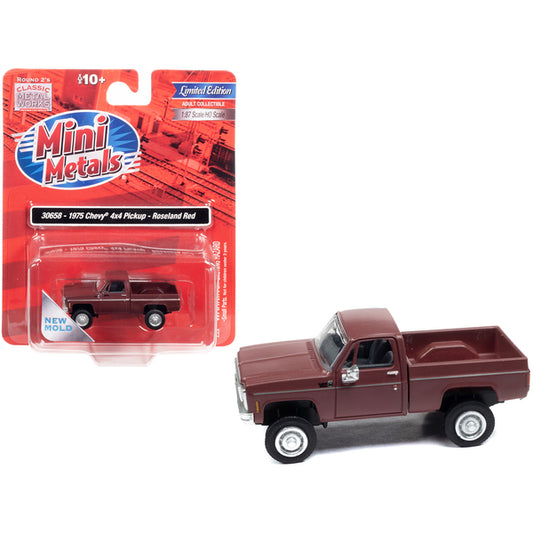 1975 Chevrolet 4x4 Pickup Truck Roseland Red 1/87 (HO) Scale Model Car by Classic Metal Works