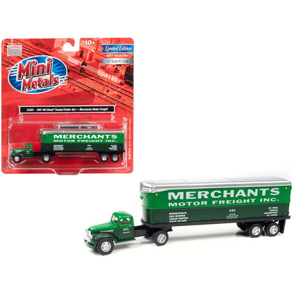 1941-1946 Chevrolet Truck and Trailer Set "Merchants Motor Freight Inc." Green and Dark Green 1/87 (HO) Scale Model by Classic Metal Works