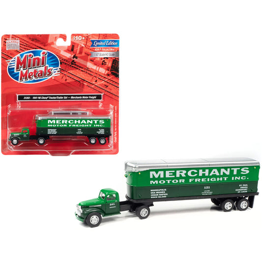 1941-1946 Chevrolet Truck and Trailer Set "Merchants Motor Freight Inc." Green and Dark Green 1/87 (HO) Scale Model by Classic Metal Works