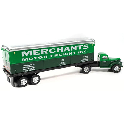 1941-1946 Chevrolet Truck and Trailer Set "Merchants Motor Freight Inc." Green and Dark Green 1/87 (HO) Scale Model by Classic Metal Works