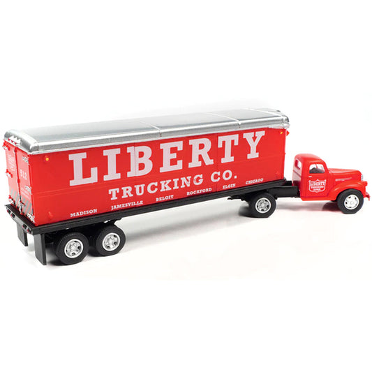 1941-1946 Chevrolet Truck and Trailer Set "Liberty Trucking Co." Red 1/87 (HO) Scale Model by Classic Metal Works