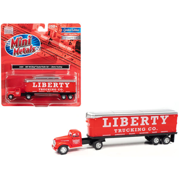 1941-1946 Chevrolet Truck and Trailer Set "Liberty Trucking Co." Red 1/87 (HO) Scale Model by Classic Metal Works