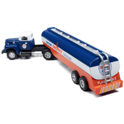 1954 IH R-190 Tractor Blue and White with Tanker Trailer "Chevron Supreme Gasoline" 1/87 (HO) Scale Model Truck by Classic Metal Works