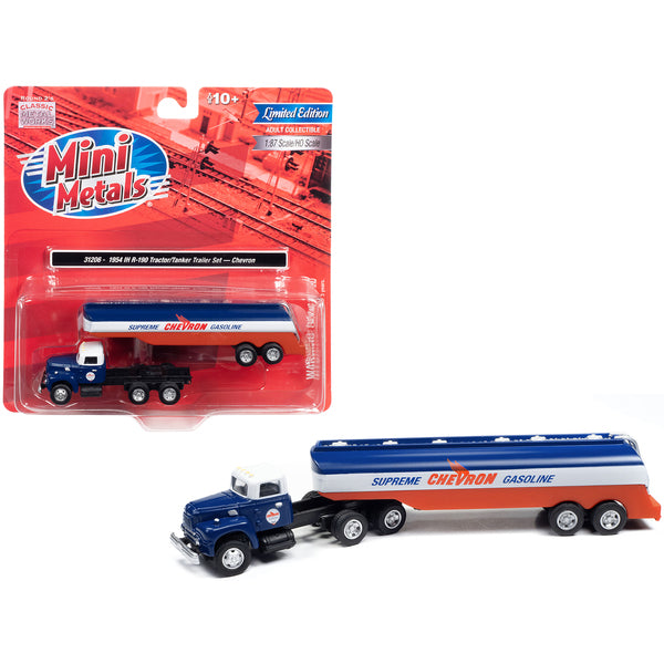 1954 IH R-190 Tractor Blue and White with Tanker Trailer "Chevron Supreme Gasoline" 1/87 (HO) Scale Model Truck by Classic Metal Works