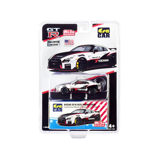 2020 Nissan GT-R (R35) Nismo "Yokohama" Black and White with Carbon Top and Red Stripes Limited Edition to 3600 pieces 1/64 Diecast Model Car by Era Car