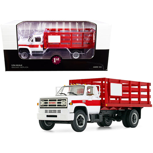 GMC 6500 Stake Truck White and Red 1/34 Diecast Model by First Gear