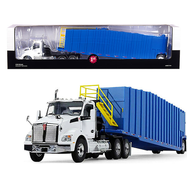 Kenworth T880 Winch Truck with Pinnacle Frac Tank Trailer White and Light Grabber Blue 1/34 Diecast Model by First Gear