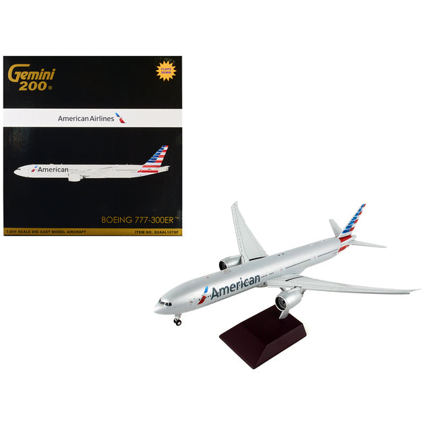 Boeing 777-300ER Commercial Aircraft with Flaps Down "American Airlines" Silver "Gemini 200" Series 1/200 Diecast Model Airplane by GeminiJets