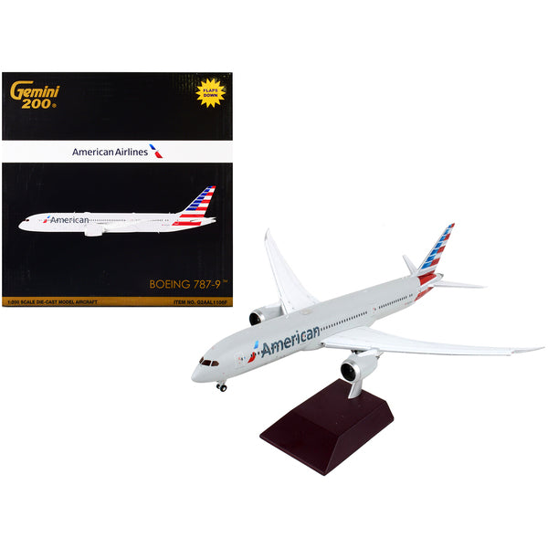 Boeing 787-9 Commercial Aircraft with Flaps Down "American Airlines" Silver "Gemini 200" Series 1/200 Diecast Model Airplane by GeminiJets