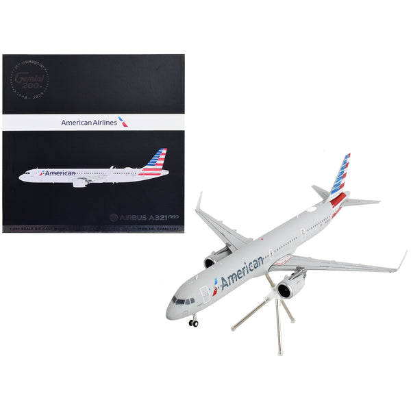 Airbus A321neo Commercial Aircraft "American Airlines" Silver with Striped Tail "Gemini 200" Series 1/200 Diecast Model Airplane by GeminiJets