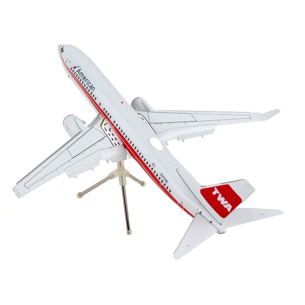 Boeing 737-800 Commercial Aircraft with Flaps Down "American Airlines - Trans World Airlines" Gray with Red Stripes "Gemini 200" Series 1/200 Diecast Model Airplane by GeminiJets