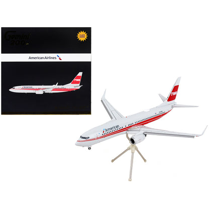 Boeing 737-800 Commercial Aircraft with Flaps Down "American Airlines - Trans World Airlines" Gray with Red Stripes "Gemini 200" Series 1/200 Diecast Model Airplane by GeminiJets