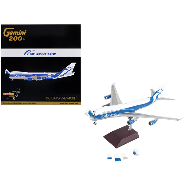 Boeing 747-400F Commercial Aircraft "AirBridgeCargo Airlines" White with Blue Stripes "Gemini 200 - Interactive" Series 1/200 Diecast Model Airplane by GeminiJets