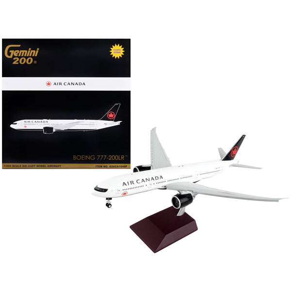 Boeing 777-200LR Commercial Aircraft with Flaps Down "Air Canada" White with Black Tail "Gemini 200" Series 1/200 Diecast Model Airplane by GeminiJets