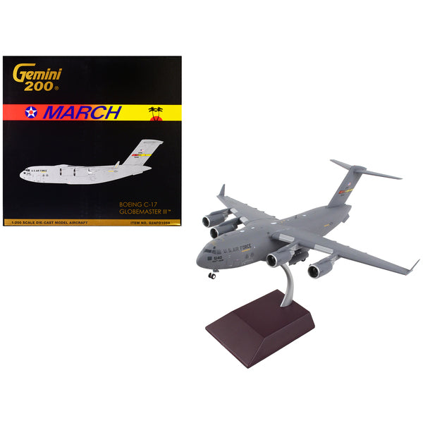 Boeing C-17 Globemaster III Transport Aircraft "March Air Force Base" United States Air Force "Gemini 200" Series 1/200 Diecast Model Airplane by GeminiJets