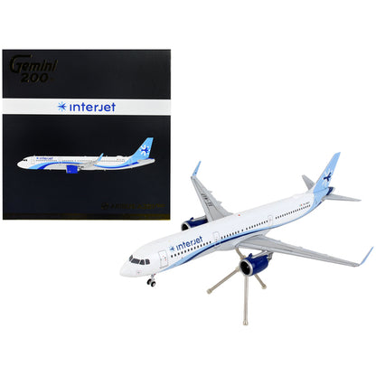 Airbus A321neo Commercial Aircraft "Interjet" White with Blue Stripes "Gemini 200" Series 1/200 Diecast Model Airplane by GeminiJets