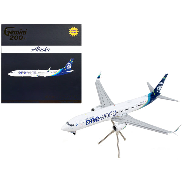 Boeing 737-900ER Commercial Aircraft with Flaps Down "Alaska Airlines - One World" White with Blue Tail "Gemini 200" Series 1/200 Diecast Model Airplane by GeminiJets