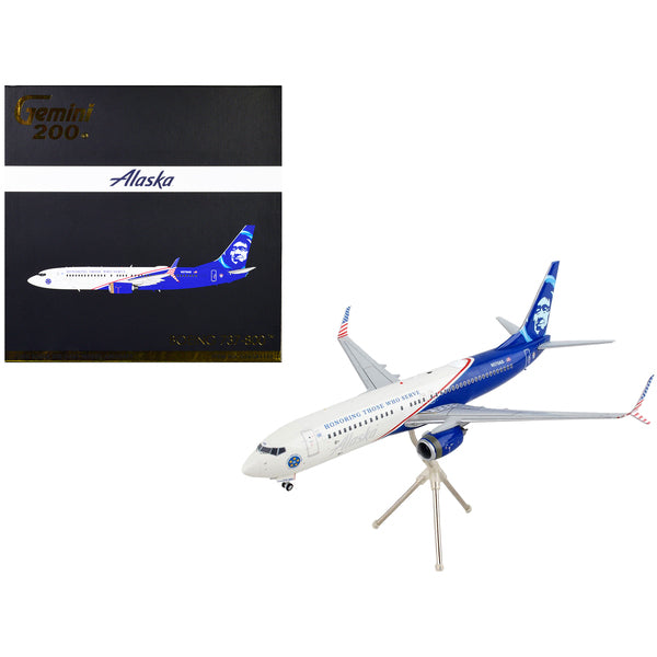 Boeing 737-800 Commercial Aircraft "Alaska Airlines - Honoring Those Who Serve" White and Blue "Gemini 200" Series 1/200 Diecast Model Airplane by GeminiJets